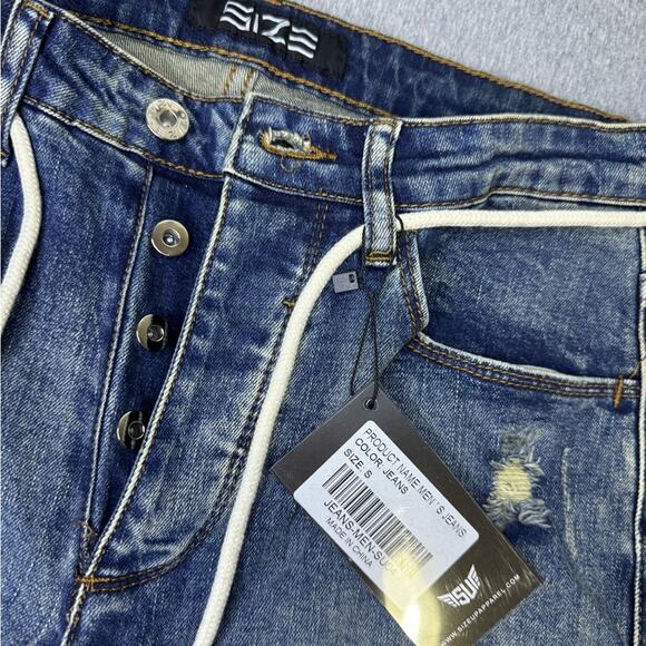 SIZE Up Apparel Men's BodyBuilder Fit Distressed Blue Jeans | Size S - Picture 4 of 9